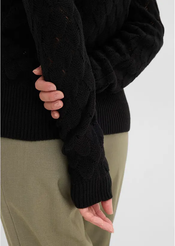 Ajour-Pullover in Wickeloptik, bonprix