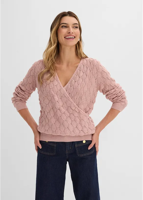 Ajour-Pullover in Wickeloptik, bonprix