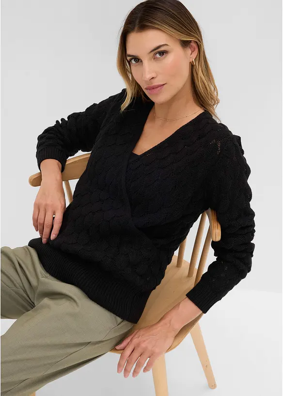 Ajour-Pullover in Wickeloptik, bonprix