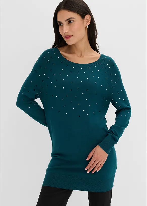 Pull long &agrave; strass, bonprix