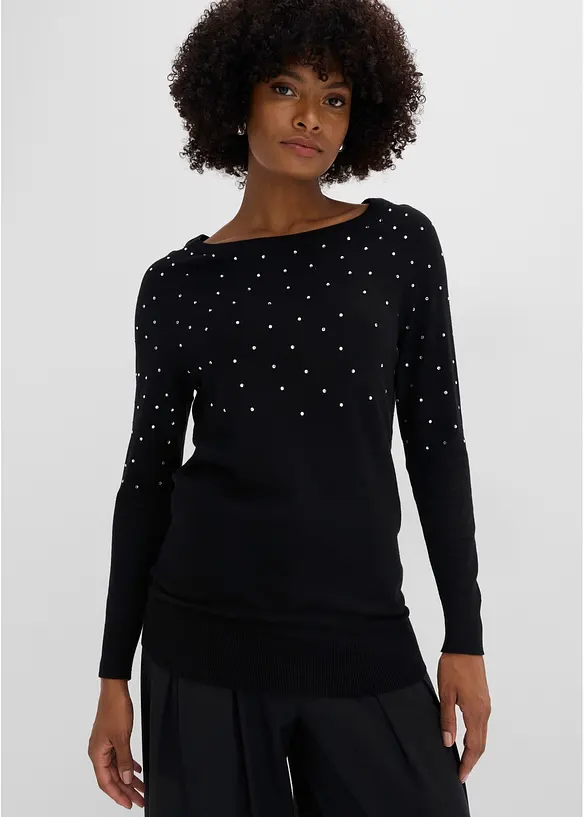 Pull long &agrave; strass, bonprix