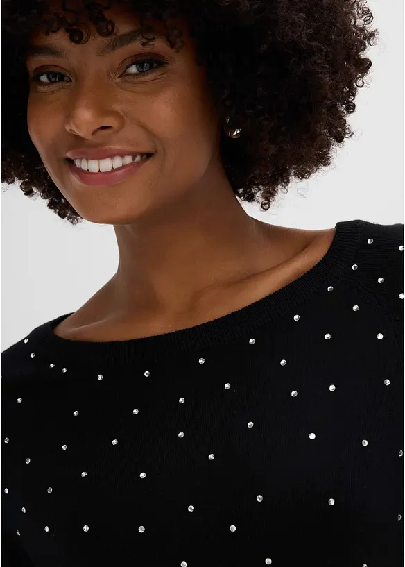 Pull long &agrave; strass, bonprix