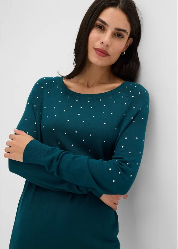Pull long &agrave; strass, bonprix