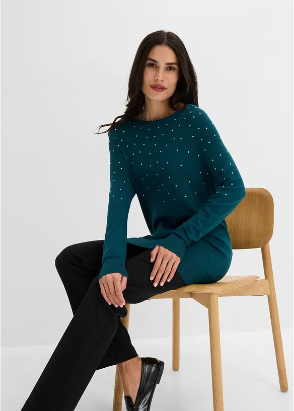 Pull long &agrave; strass, bonprix