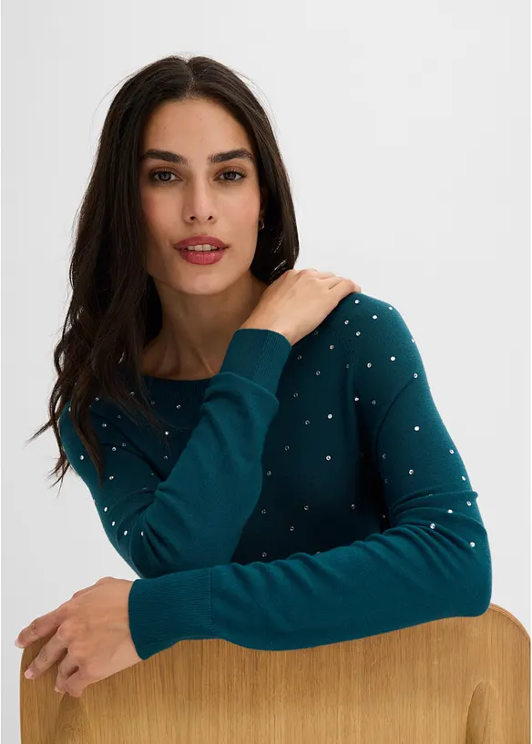 Pull long &agrave; strass, bonprix