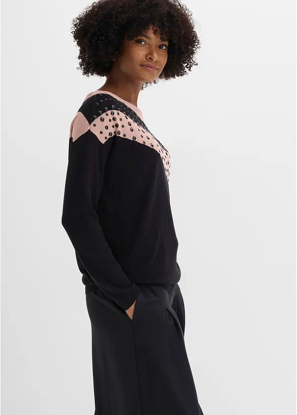 Pull long avec strass, bonprix