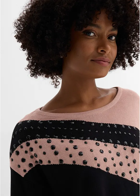 Pull long avec strass, bonprix