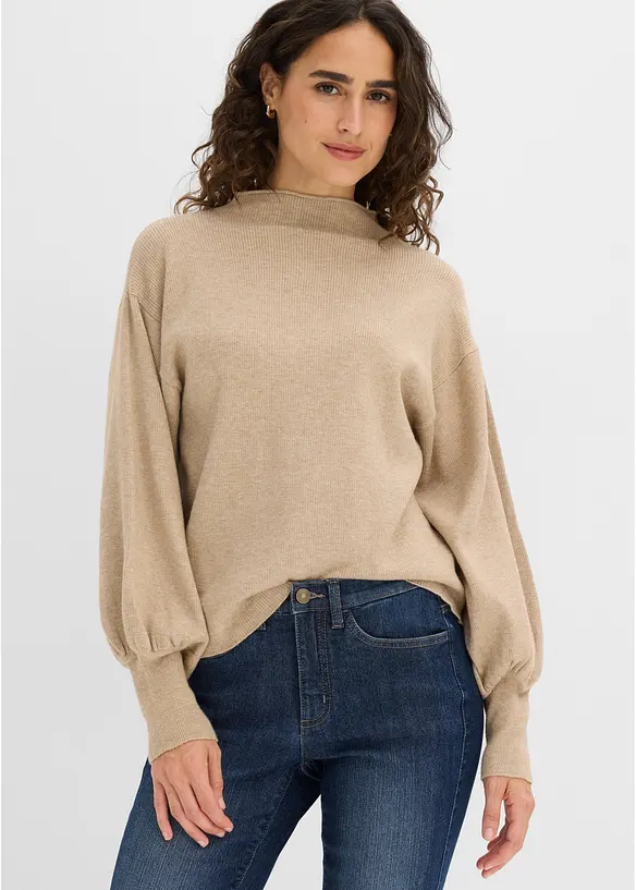 Strickpullover mit Ballon&auml;rmeln, bonprix
