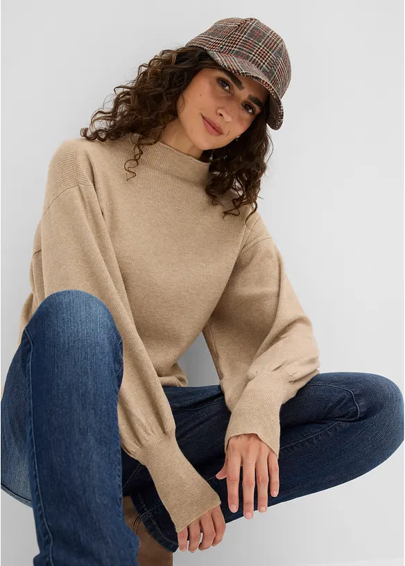 Strickpullover mit Ballon&auml;rmeln, bonprix