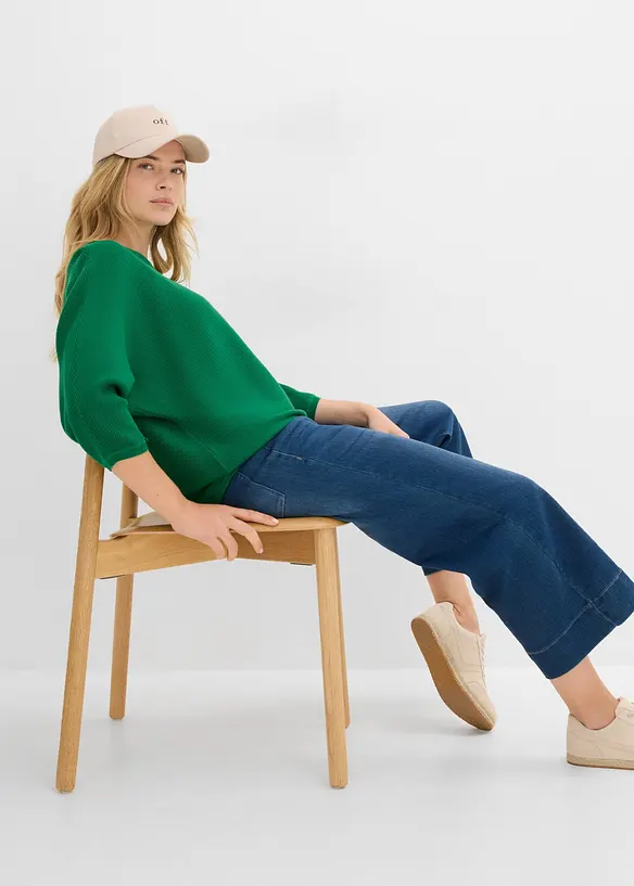 Oversize-Ripp-Pullover aus Viskose-Mix, bonprix