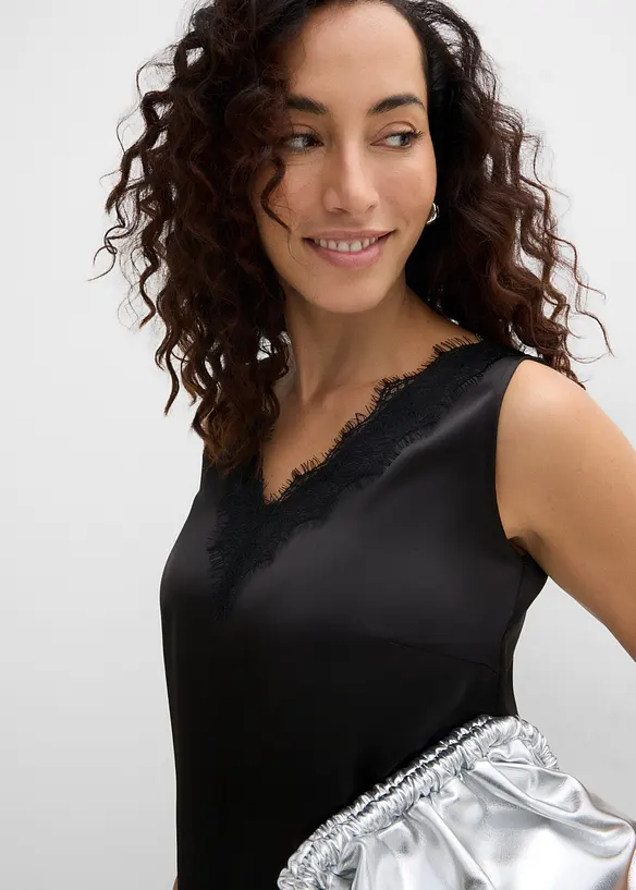 Top &agrave; dentelle, col V, bonprix