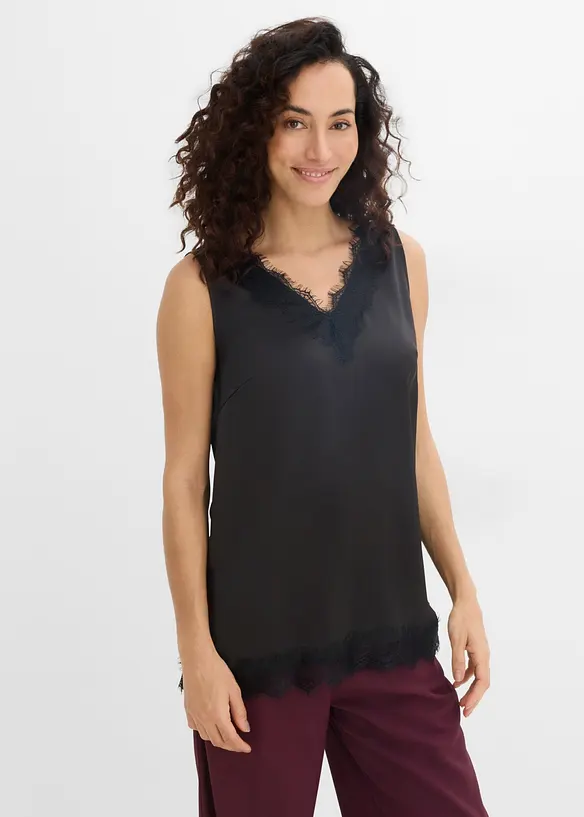 Top &agrave; dentelle, col V, bonprix