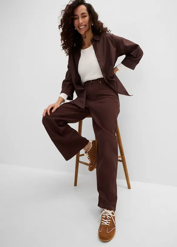 Wide-Leg Twillhose mit hohem Bund, bonprix