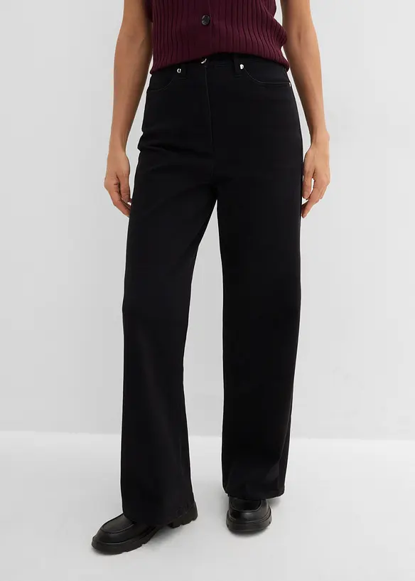 Pantalon large taille haute en twill, bonprix