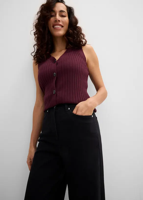 Pantalon large taille haute en twill, bonprix