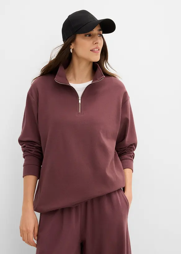 Sweat col zipp&eacute; en interlock 100% coton, bonprix