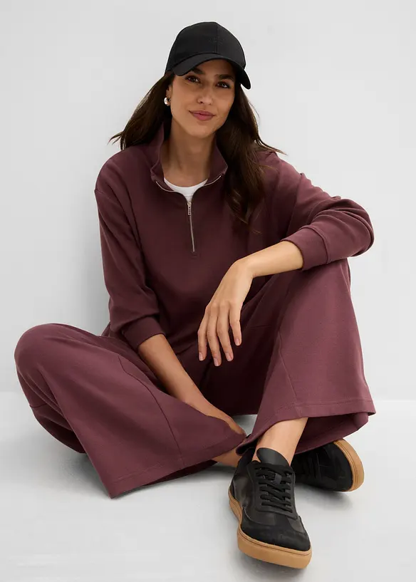 Sweat col zipp&eacute; en interlock 100% coton, bonprix