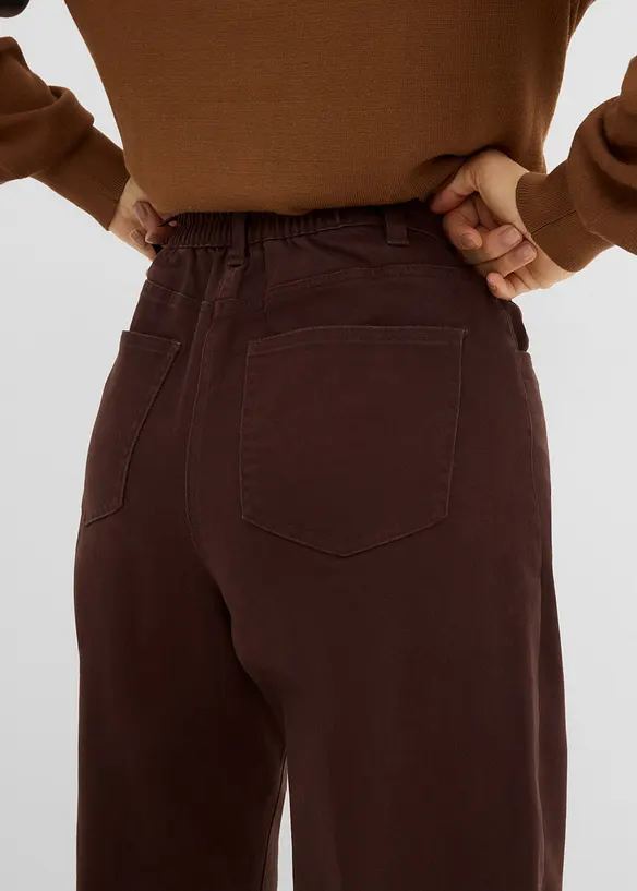 Pantalon barrel taille haute en twill, bonprix
