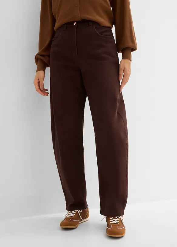 Pantalon barrel taille haute en twill, bonprix