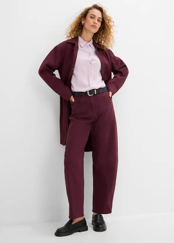 Pantalon barrel taille haute en twill, bonprix