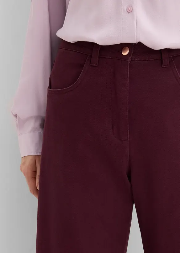 Pantalon barrel taille haute en twill, bonprix