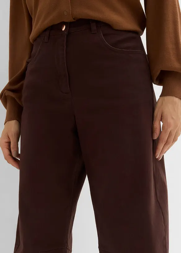 Pantalon barrel taille haute en twill, bonprix