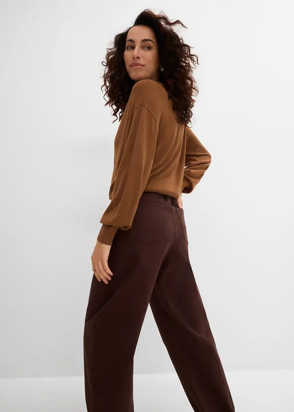 Pantalon barrel taille haute en twill, bonprix