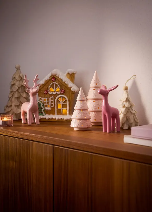 Lot de 2 sapins d&eacute;co avec flocons de neige, bonprix