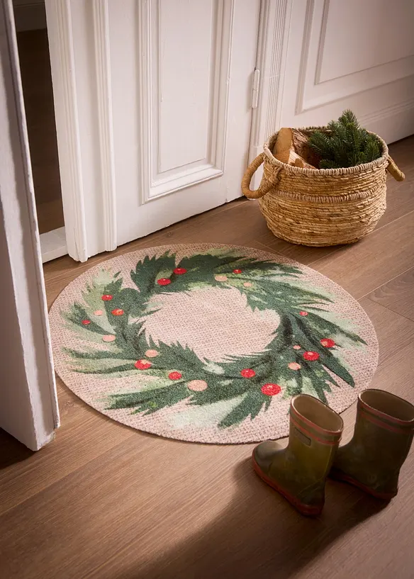 Paillasson rond lavable &agrave; motif de No&euml;l, bonprix
