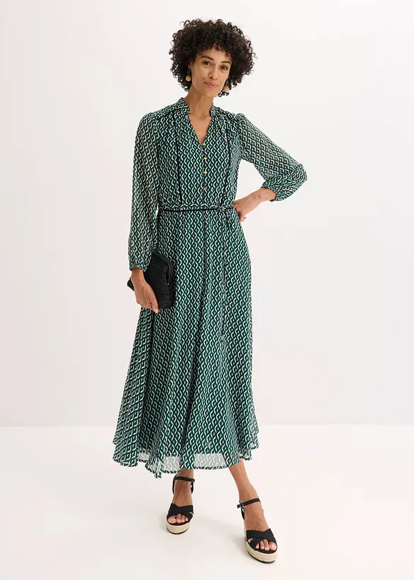 Robe en mousseline &agrave; passepoils contrastants, bonprix