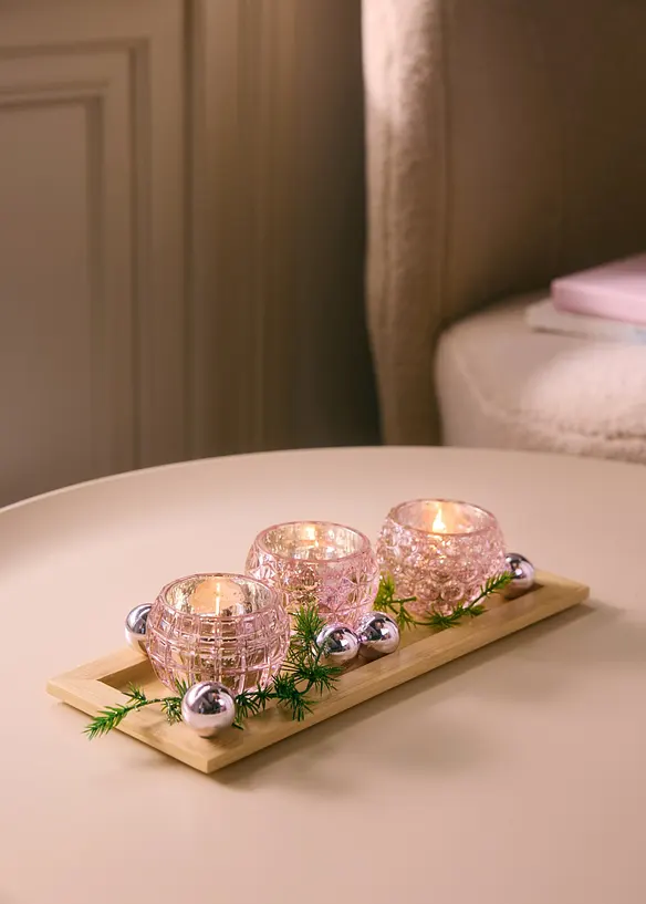 Plateau avec 3 porte-bougie chauffe-plat, bonprix