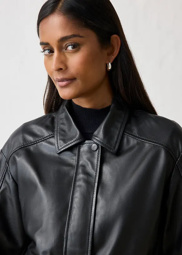 Oversize Leder-Blouson aus Lammnappa, bonprix