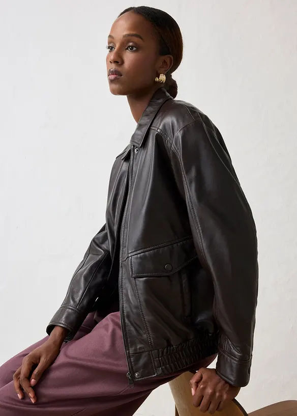 Oversize Leder-Blouson aus Lammnappa, bonprix