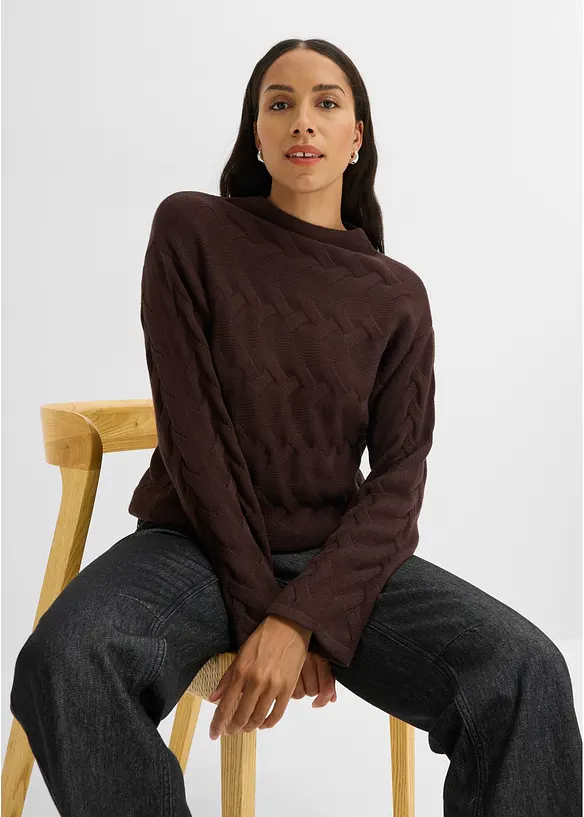 Pull en maille &agrave; torsades, bonprix