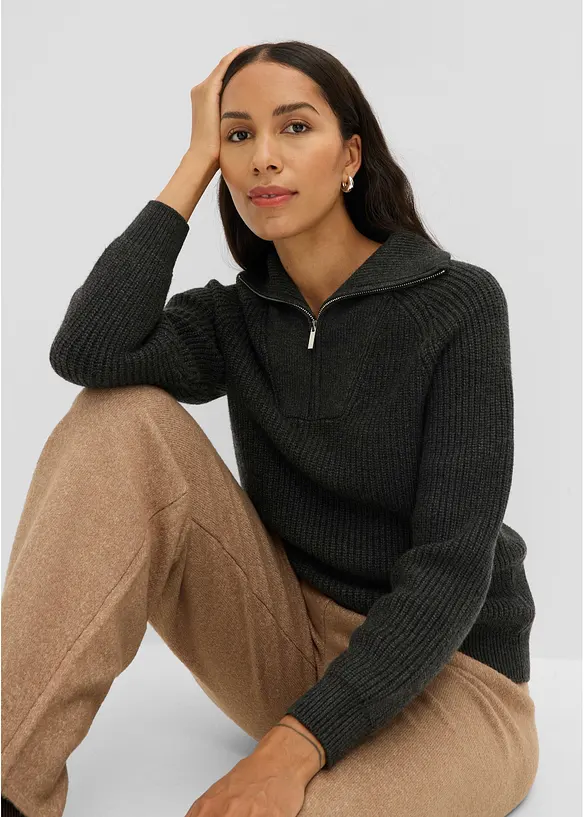 Troyer-Pullover aus weichem Viskose-Mix, bonprix