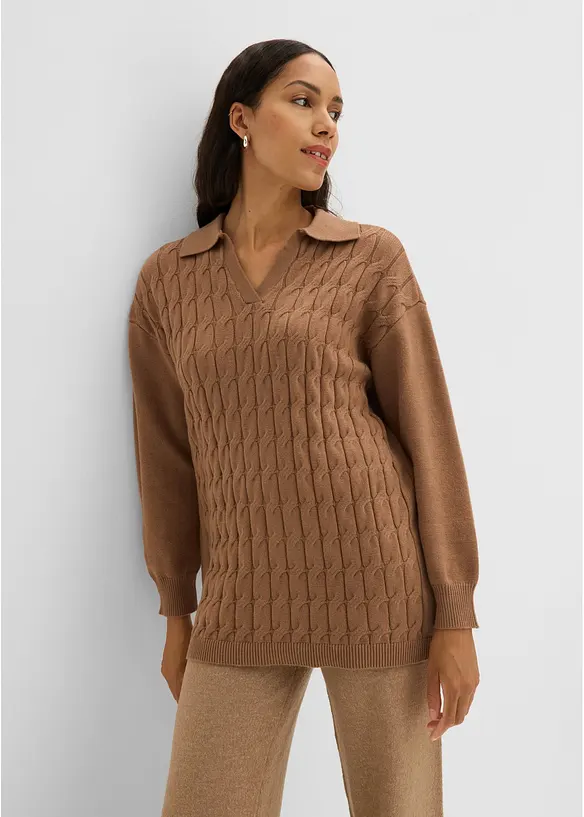 Oversize-Pullover in Zopfstrick, bonprix