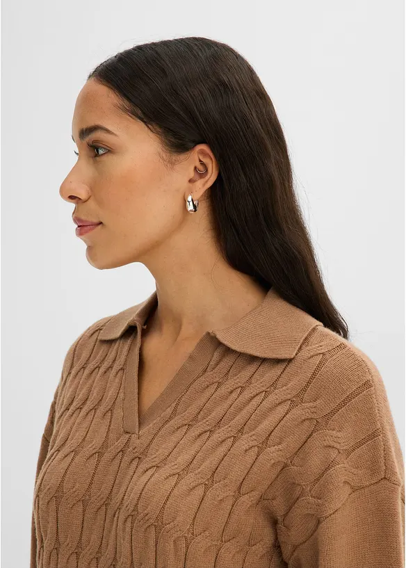 Oversize-Pullover in Zopfstrick, bonprix