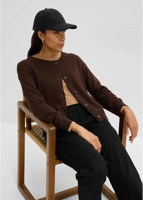 Verk&uuml;rzte Strickjacke aus Baumwoll-Mix, bonprix