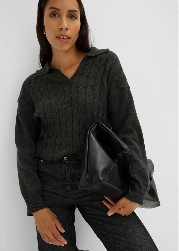 Oversize-Pullover in Zopfstrick, bonprix