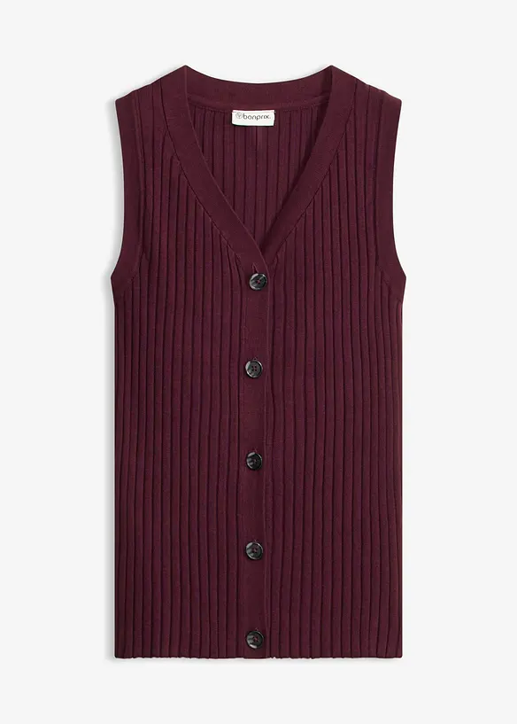 Gilet sans manches en maille c&ocirc;tel&eacute;e, bonprix