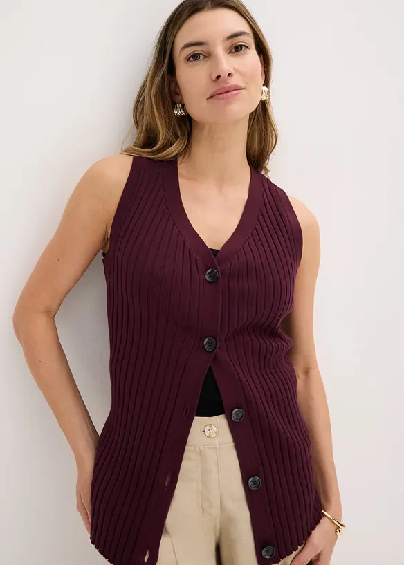 Gilet sans manches en maille c&ocirc;tel&eacute;e, bonprix
