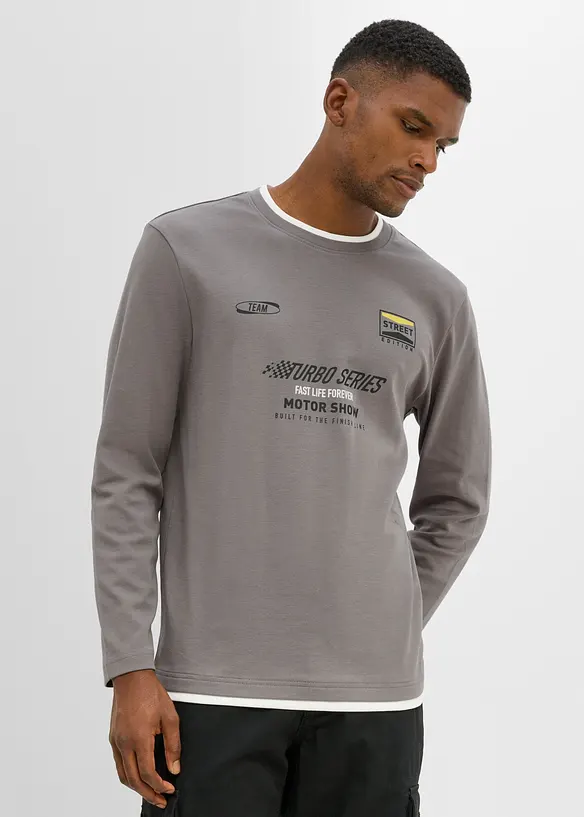 Langarmshirt in 2-in-1-Optik aus reiner Bio-Baumwolle, bonprix