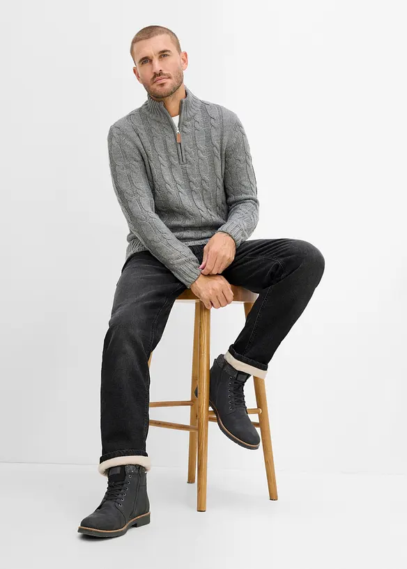Thermo Relaxed-Fit-Jeans mit Dehnbund, Straight, bonprix