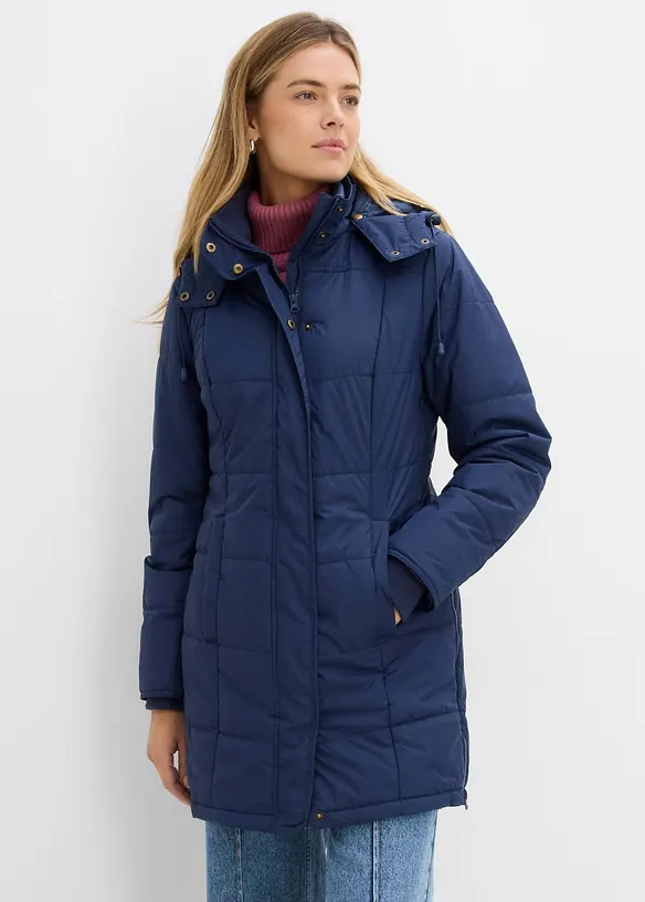 Long-Steppjacke, wattiert mit Kragen und Kapuze, bonprix