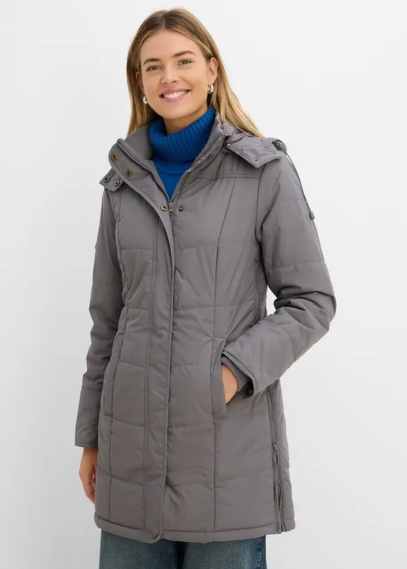 Long-Steppjacke, wattiert mit Kragen und Kapuze, bonprix