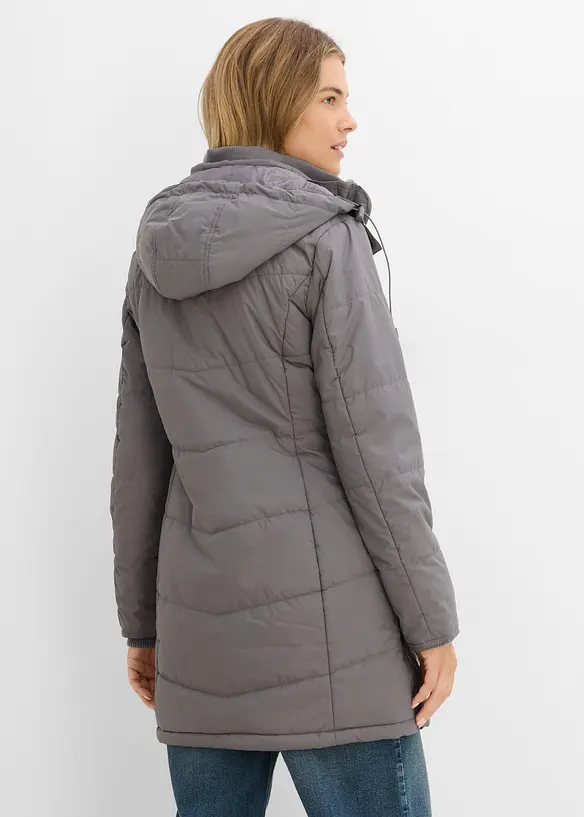 Long-Steppjacke, wattiert mit Kragen und Kapuze, bonprix
