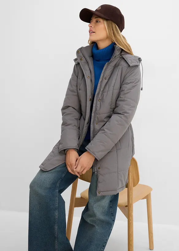 Long-Steppjacke, wattiert mit Kragen und Kapuze, bonprix