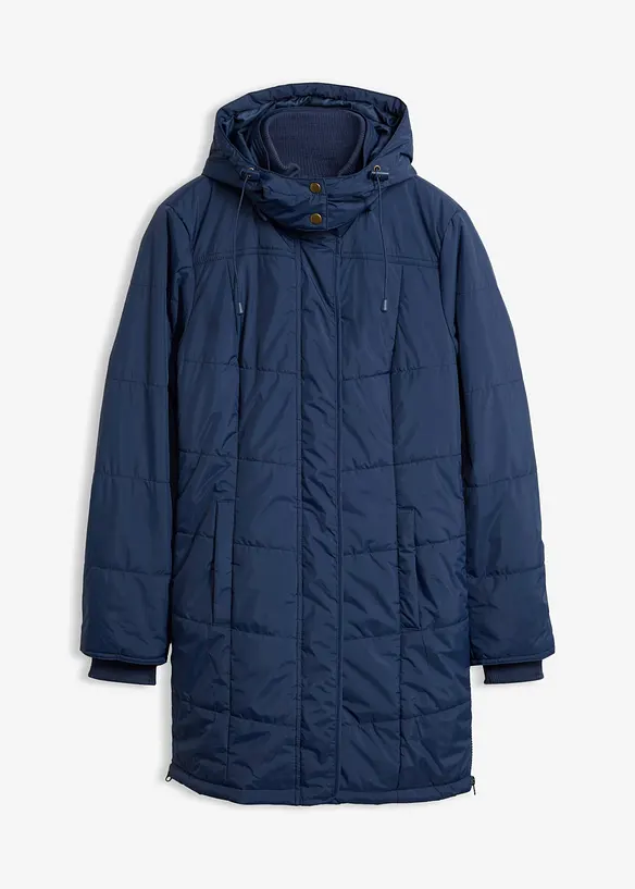 Long-Steppjacke, wattiert mit Kragen und Kapuze, bonprix