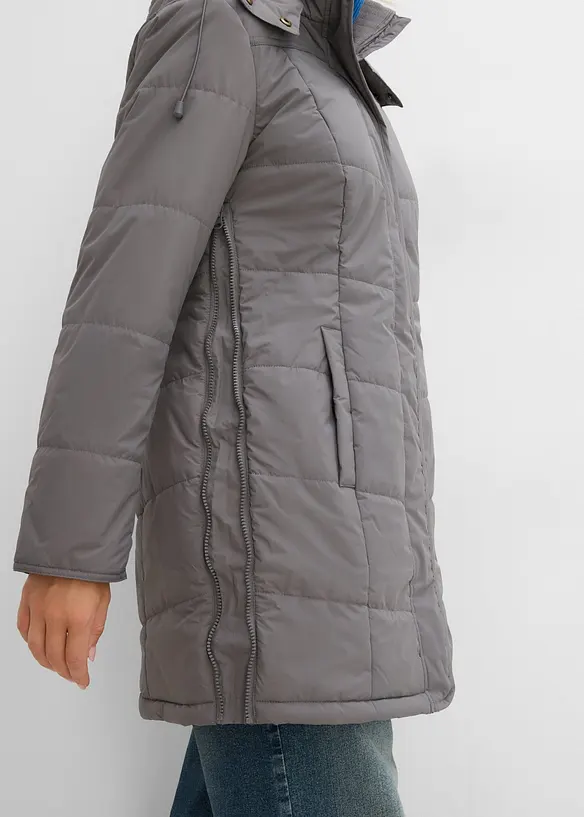 Long-Steppjacke, wattiert mit Kragen und Kapuze, bonprix