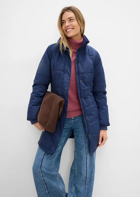 Long-Steppjacke, wattiert mit Kragen und Kapuze, bonprix